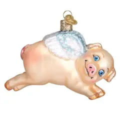 Old World Christmas 3.0 Inch Flying Pig Christmas Tree Ornament , Ornament Hog Wings Porkopolis Beige