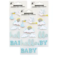 Pack of 3 - Little Birdie Storks Embellishment 9/Pkg-Hello Baby Blue