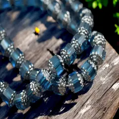 Silver Washed Capri Blue Fire Polished Cathedral Beads