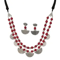 Indian Boho Tribal Jewelry Set Aesthetic Comfortable Indian Choker and Earrings Rural Jewelry Gypsy Boho Set Ethnic Style Jewellery for Women Red