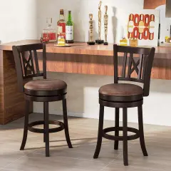 Set of 2 Ergonomic Bar Stools with Footrest and 360&deg; Swivel Seat