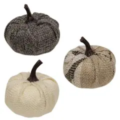 Fabric Pumpkin Set of 4 with Twisted Stems, Rustic Fall Decor