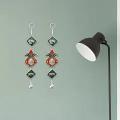 Shubh Labh Hanging Indian Wall Door Hangings Diwali Meenakari Rangoli Hanger Traditional Deepawali Temple Puja Decorations Home Entrance Decor Housewarming Wedding Return Gift (2 Pcs)