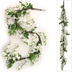 4PC Floral Home 60" Luxurious White Silk Wisteria Garland - 12 Lush Hanging Flowers - Wedding Aesthetics - Home & Office Embellishments - Floral Accent Piece - Centerpiece Table Decorations Garland