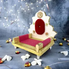 Wooden Laddu Gopal Sinhasan for Pooja Mandir Kanha Ji Singhasan Krishna Aasan for All God Janamashtami Favor Meenakari Singhasan for Pooja Housewarming Gift