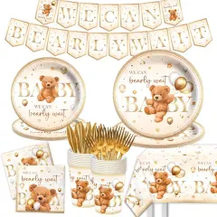 142 Pcs Bear Baby Shower Party Supplies &ndash; Tableware Set for 20 Guests