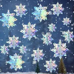 15pcs 3D Christmas Iridescent Snowflakes Ornaments - Laser