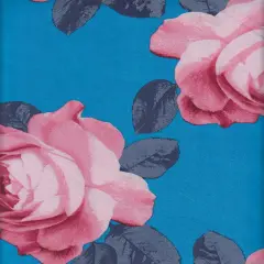 1 Yard Satin Floral Print Fabric 58/59&Prime; Wide 100% Polyester AQUA BLUE