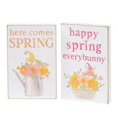 Happy Spring Floral Gnome Blocks Decorative Wooden Spring & Easter Blocks Asstd. 2