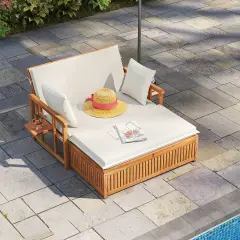 Adjustable Outdoor Daybed with Cushions and Ottoman for Relaxation