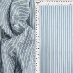 1 Yard Poplin Triple Stripe Fabric 57/58&Prime; Wide Polyester Rayon Blend DENIM BLUE