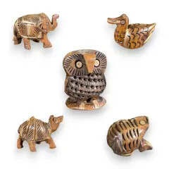 Set of 5 Wooden Animal Handmade Showpiece, Elephant, Duck, Owl, Frog & Camel