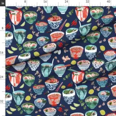 Various Fabrics by the Yard or Fat Quarter Noodle Bowl Collection Indigo Large Bright Blue Custom Printed Fabric by Spoonflower