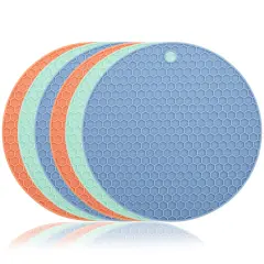 6 Pack Silicone Trivets for Hot Pots and Pans, Round Heat Resistant Multifunctional Mat for Kitchen Countertop (3 Colors, 7 Inches) Multicolor