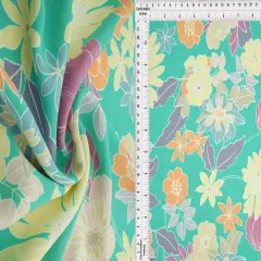 1 Yard Cey Flower Print Fabric, 58/59&Prime; Wide 100% Polyester JADE