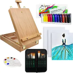 Deluxe Art Supplies 27 Pieces Art Set with Tabletop Easel, 12 Colors Acrylic Paint