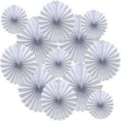 12 Pcs Decoration Hanging Party White Paper Fans Set for Birthday Wedding Graduation Events Accessories(White)