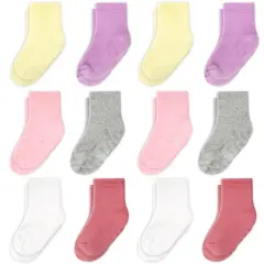 CozyWay Girl Crew Socks - Comfy Cotton Socks For Girls Ages 3 Years and Up - Soft & Breathable - Multi Color Pink - 12 Pack Multicolor