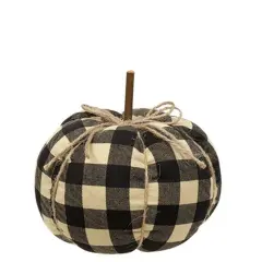 Buffalo Check Fabric Pumpkin with Jute Bow for Fall Table Decor
