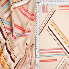 1 Yard DTY Multi Stripe Geo Print Brushed Knit Fabric Lightweight Polyester Spandex 58/59 Inch Wide SAND