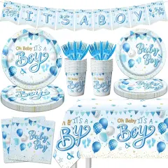 It's a Boy Baby Shower Party Supplies with Baby Boy Plates Napkins Cups Banner Tablecloth