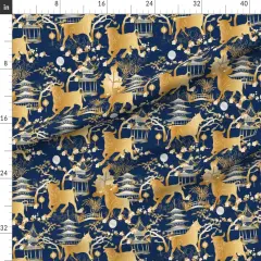 Various Fabrics by the Yard or Fat Quarter Year Toile Chinoiserie Lunar Japanese Pagoda Gold Blue Chinese Spring Landscape Custom Printed Fabric by Spoonflower