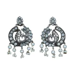 Indian Oxidized Jhumka Earrings for Women - Indian Peacock Earrings Ethnic Chandbali Jhumki Oxidized Beaded Bollywood Style Dangle Earring Jewelry for Bride | Birthday Gift for Her White