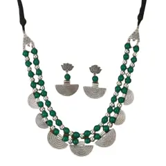 Indian Boho Tribal Jewelry Set Aesthetic Comfortable Indian Choker and Earrings Rural Jewelry Gypsy Boho Set Ethnic Style Jewellery for Women Green