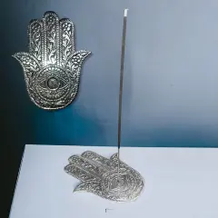 Handshaped Aluminium Silver Incense Stick Holder Agarbatti and Dhoop Ash Catcher Mess Free Incense Burner Tray for Temple Room Decoration Housewarming Gift