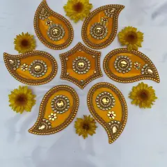 Acrylic Rangoli Set Indian Traditional Handmade Reusable Paisley Design Rangoli Diwali Navratri Home Temple Decor Floor Table Decoration - Deepawali Wedding Housewarming Gift (12 Inches) Mango