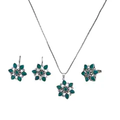 Women South Indian Stone Adjustable Pendant Jewelry Set ?? Traditional Ethnic Oxidized Bollywood Look Necklace Set GREEN