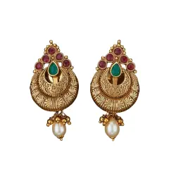 Indian Ethnic Earrings for Women - Traditional South Indian Stud Earrings Gold Plated Vibhati Jhumkas Faux Kundan Dangle Drop Earrings in Gold Tone Ear Jewelry for Bride | Gift for Her RUBYGREEN
