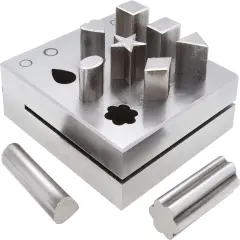 The Beadsmith Steel Disc Cutter Set Includes 4 Punches & Die. Tool for Cutting Corners from: 1/4", 1/2" & 1" Curves & 3/16" x 3/4" Oval Slot Punch. Use Soft Metal Sheet up to 20-24 Gauge & Thinner