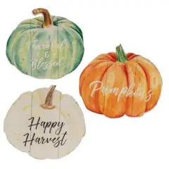5-Inch Decorative Fall "Thankful Blessed and Pumpkin" Text Wood Signs for Seasonal Wall Display 3 Asstd.