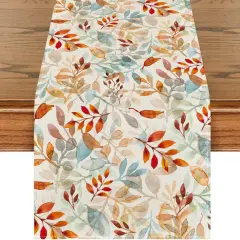 Beige Eucalyptus Leaves Fall Table Runner
