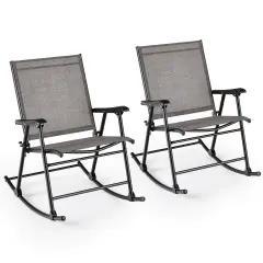 Costway 2 PCS Patio Folding Rocking Chair Heavy-Duty Metal Frame Rockers Outdoor Black/Gray/Brown