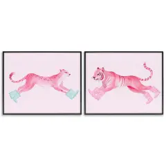 Stupell Industries Sprinting Jungle Animals in Boots 2 pc Framed Giclee Wall Art Set Design by Daphne Polselli