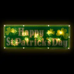 Northlight Lighted Holographic Happy St. Patrick's Day Window Decoration - 17" Green