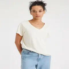 BELLA + CANVAS&reg; Women&rsquo;s Jersey Relaxed Short Sleeve V-Neck T-Shirt Vintage white