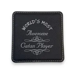 Coaster - Worlds most awesome Catan player - SET OF 2 - Leather or Stitched Cork Black/Silver