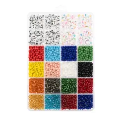 John Bead 3mm Assorted Glass & Plastic & Alphabet Jewelry Making Beads Box, 280g Assorted Colors