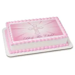 1/4 Sheet -Bless this Child in Pink - Edible Cake/Cupcake Party Topper!!!