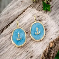 *5* 18x14mm 18k Gold Plated Blue Enamel Anchor Charms