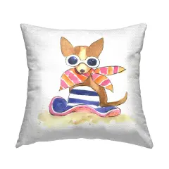 Sandy Dog on Beach Outdoor Printed Pillow Design by Geoff Allen, 18 x 7 x 18