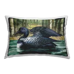 Swimming Woodland Loon Outdoor Printed Pillow Design by Paul Brent, 14 x 7 x 20