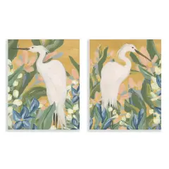 Stupell Industries Great Egret in Blooming Bushes 2 pc Wall Plaque Art Set Design by June Erica Vess