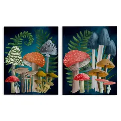 Stupell Industries Mushroom Varieties Forest Ferns 2 pc Canvas Wall Art Set Design by Regina Moore
