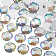 John Bead 16mm Round Acrylic Flat Back Rhinestones, 200pcs Crystal AB