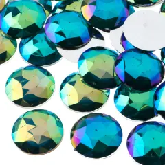 John Bead 25mm Round Acrylic Flat Back Rhinestones, 100pcs Turquoise AB