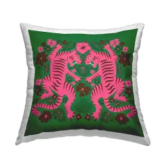 Mirrored Tigers Pattern Design by Carrie Cantwell Outdoor Printed Pillow 
